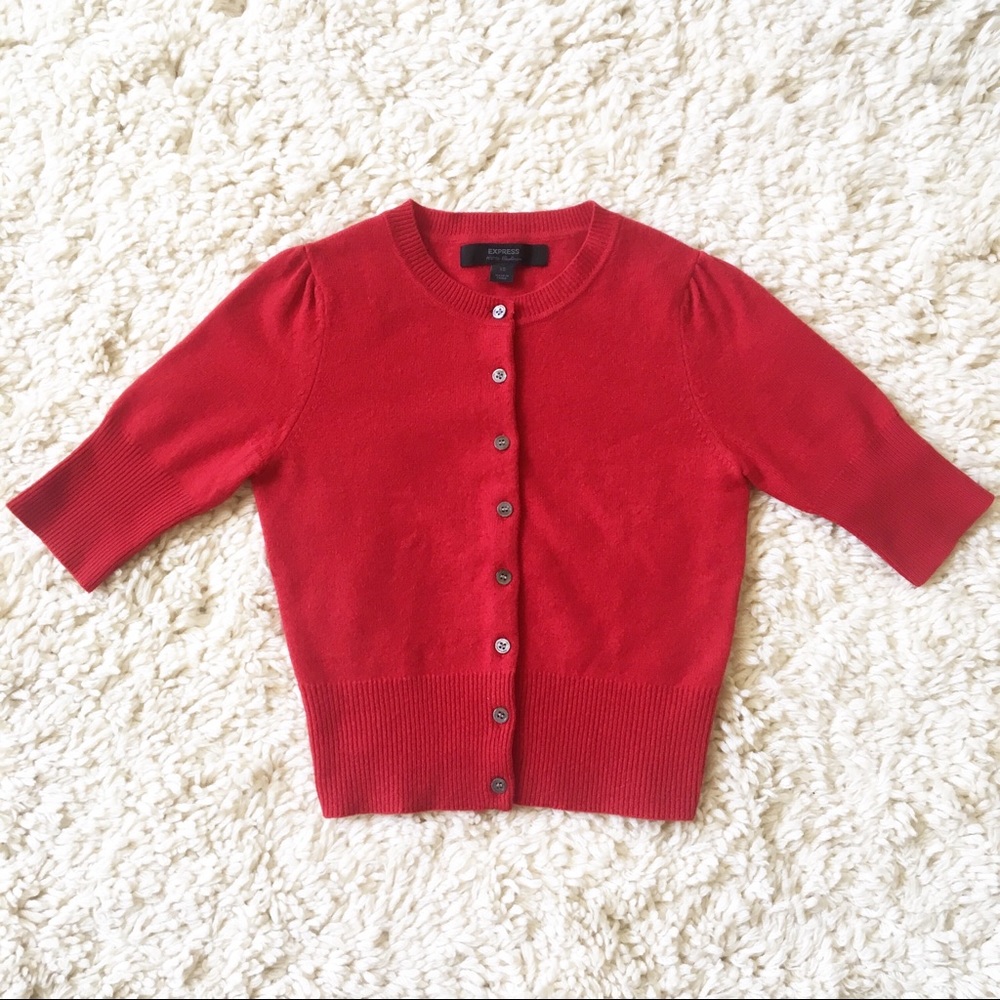 Express 100% Cashmere Red Cardigan XS
